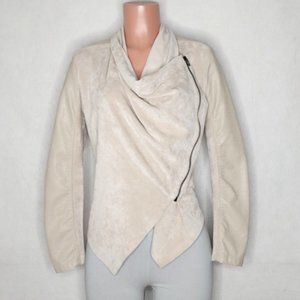 Blank NYC Faux Suede/Leather Moto Jacket XS or SM Beige Taupe Asymmetrical Zip